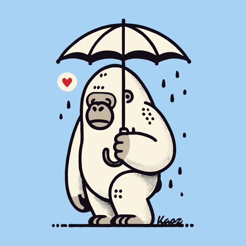 Sad gorilla with umbrella