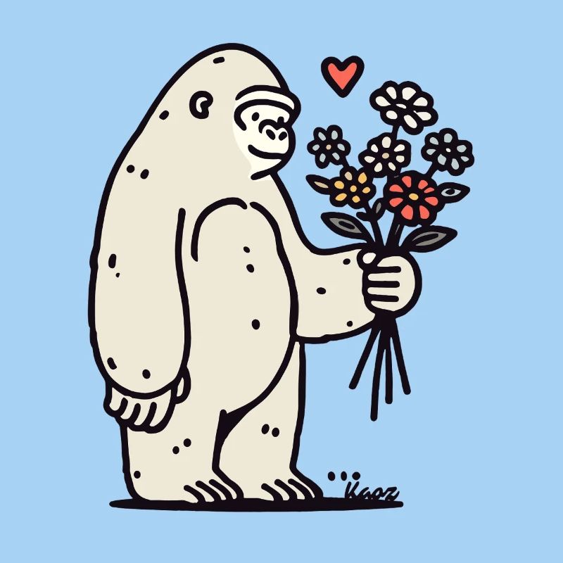 Doux gorille avec bouquet de fleurs