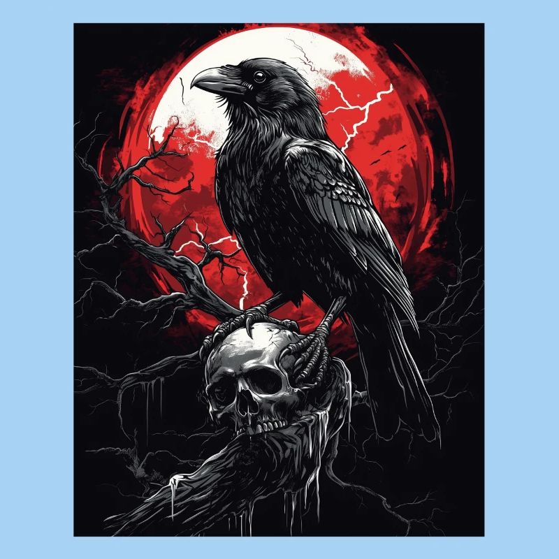 Raven Skull Moon Dark Gothic Black Crow