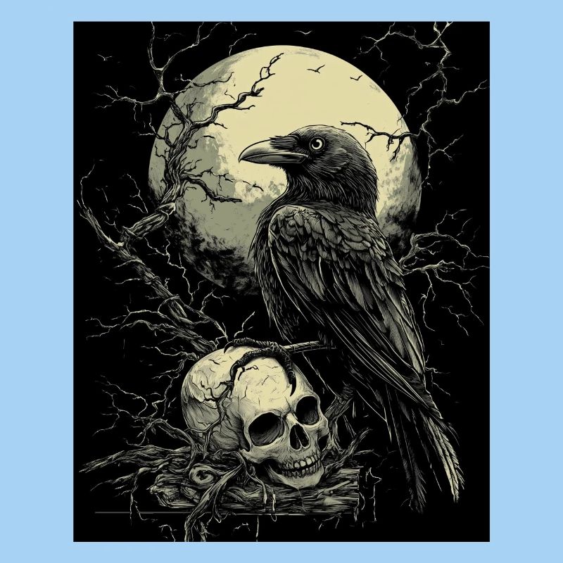 Raven Skull Moon Dark Gothic Black Crow