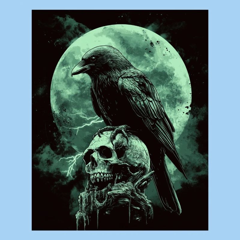 Raven Skull Moon Dark Gothic Black Crow
