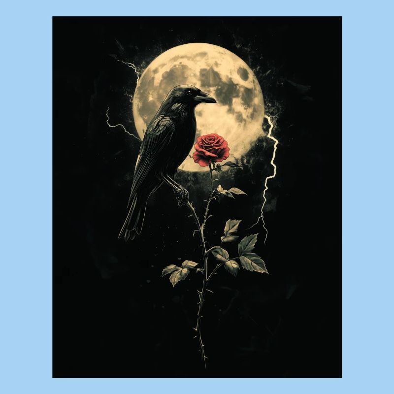 Corbeau Rose Lune Sombre Gothique Corbeau Noir