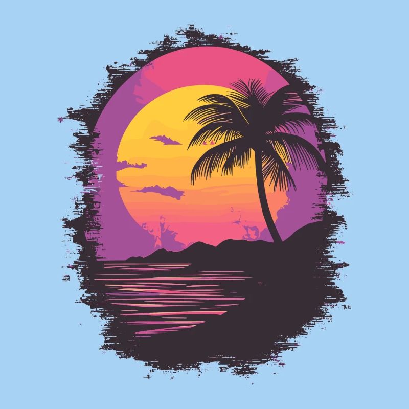 Plage Palmiers Coucher de soleil Été