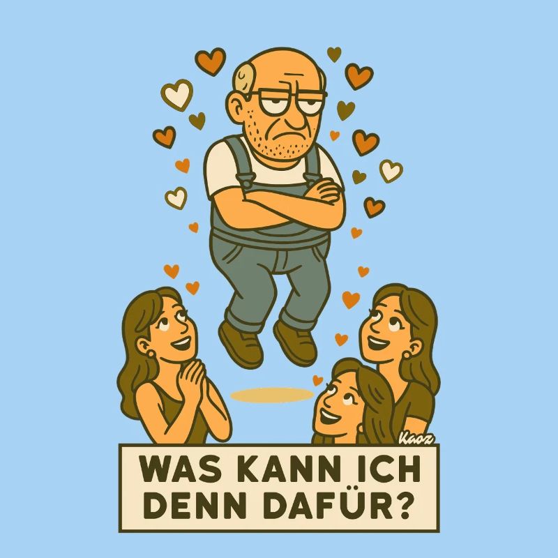 Grantiger Mann wird verehrt schwebt mit Herzchen
