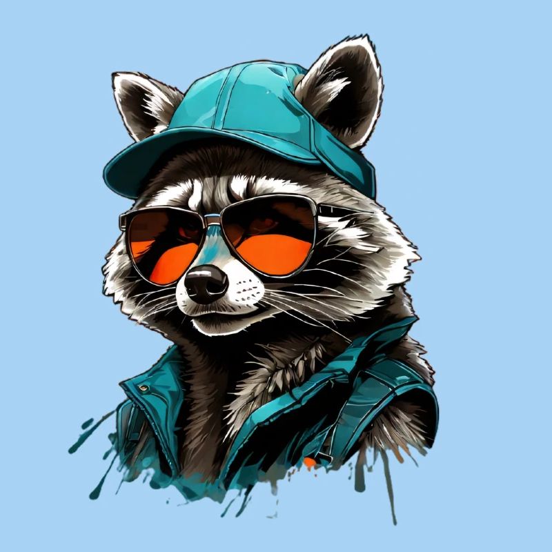 Cooler Waschbär mit Sonnenbrille und Cap