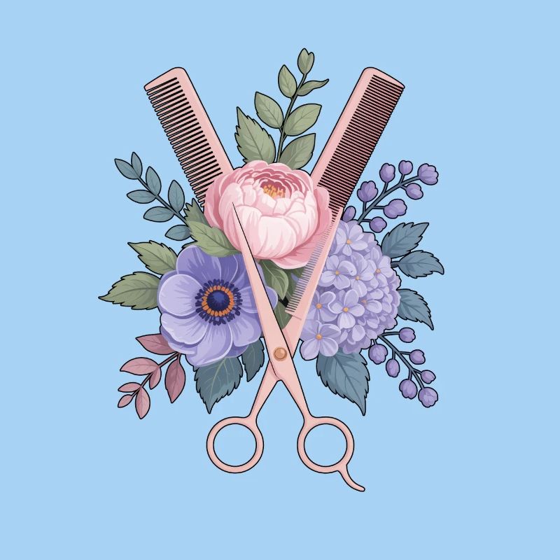 Friseur Schere Kamm Blumen