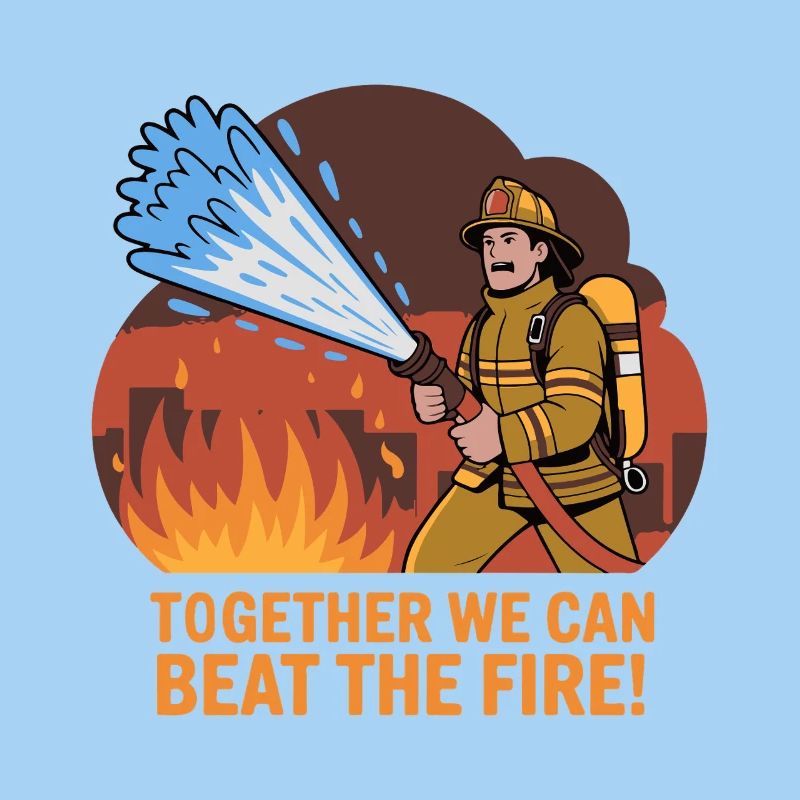 Feuerwehrheld mit Wasserschlauch