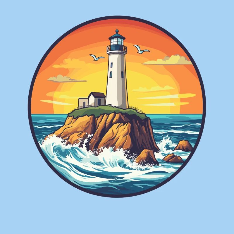 Lighthouse on the seashore at sunset