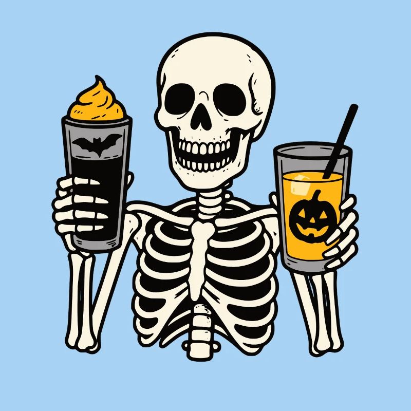Festive Skeleton with Halloween Drinks