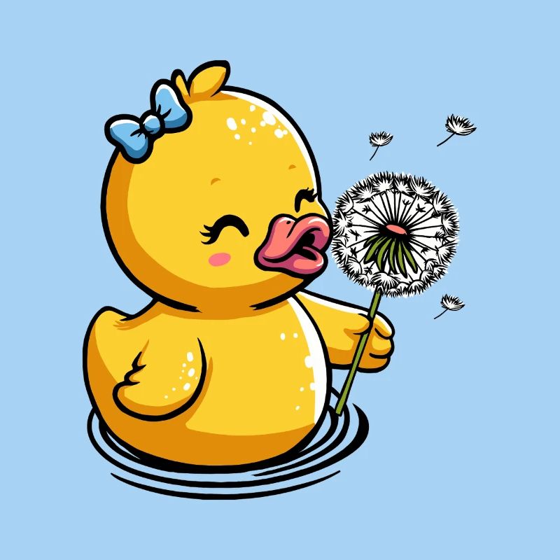 Chick with dandelion and bow