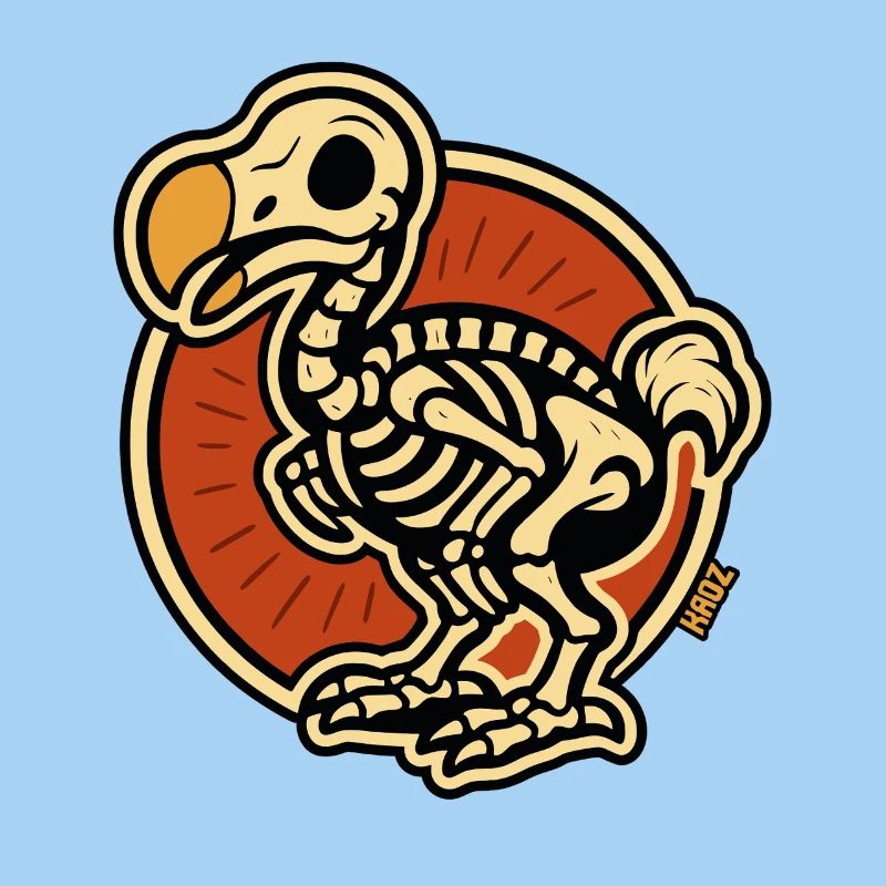 Squelette oiseau Dodo en cercle rétro