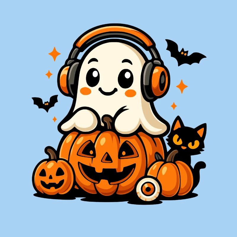 Cute Ghost and Pumpkins