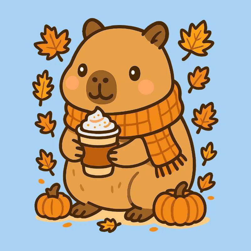 Capybara mit Pumpkin Latte – Cozy Herbstvibes