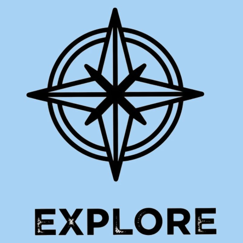 Compass star with "Explore" lettering