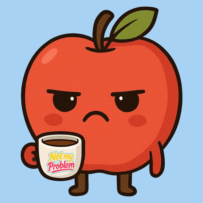 Grumpy Kawaii Apple - Funny Not My Problem Meme
