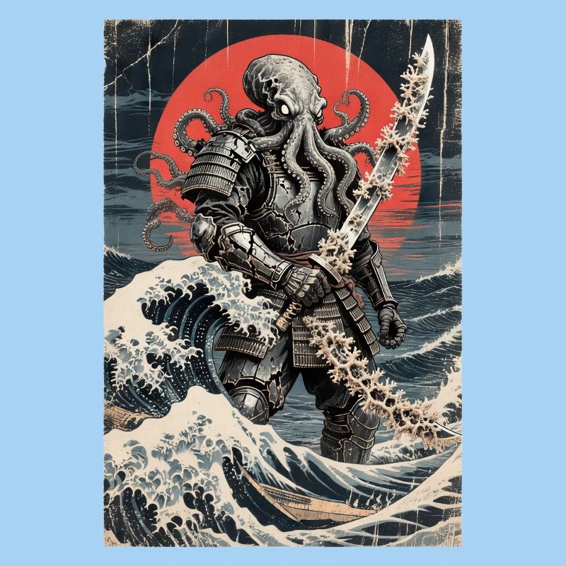 Samurai Octopus Tentacle Monster Japanese Ukiyo-e