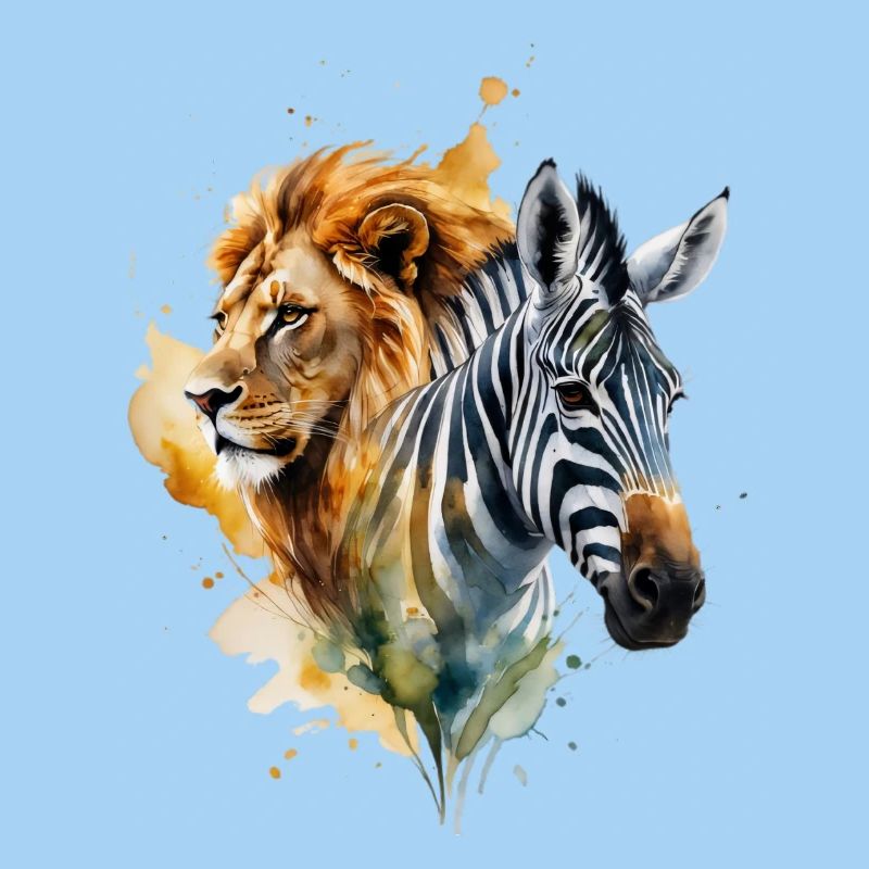 Wasserfarben Löwe Zebra Patchwork