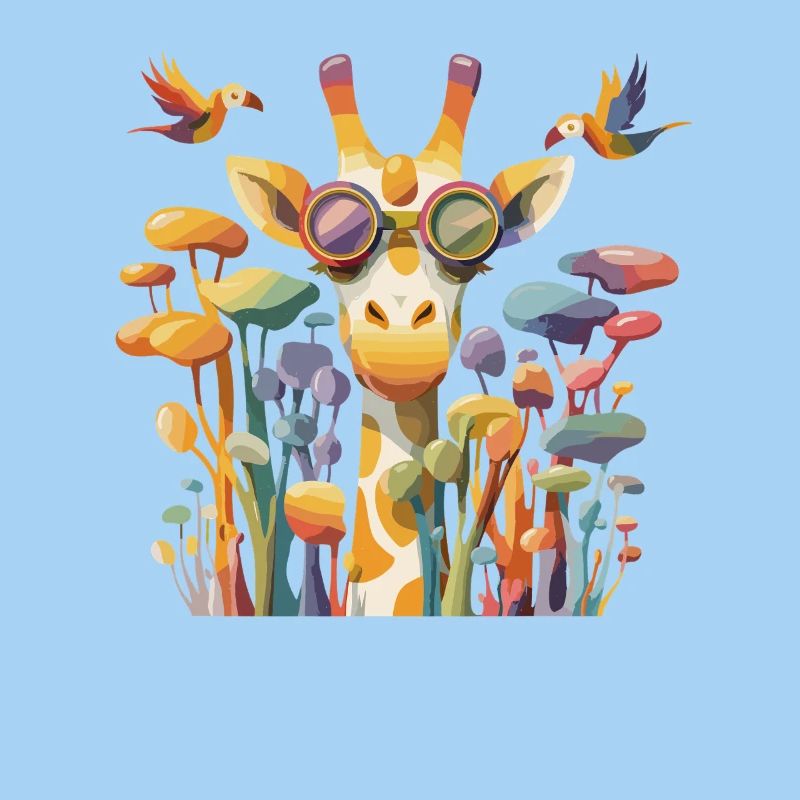 Girafe dans un jeu de couleurs avec une forêt de champignons