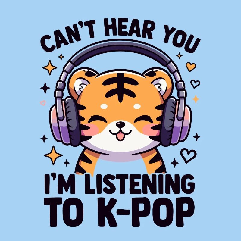 Kawaii K-Pop Tiger mit Kopfhörern