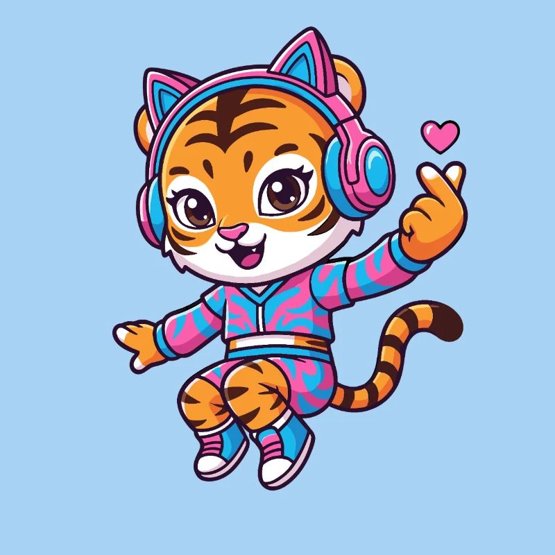 Tanzender Tiger mit Katzenkopfhörern