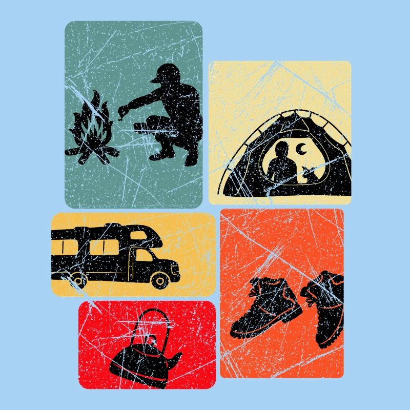 Adventure evening camping silhouettes