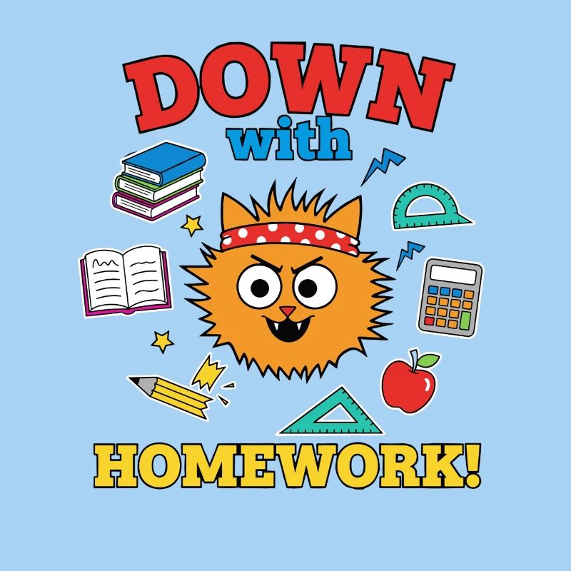 Down with Homework Rebellious School Cat Student