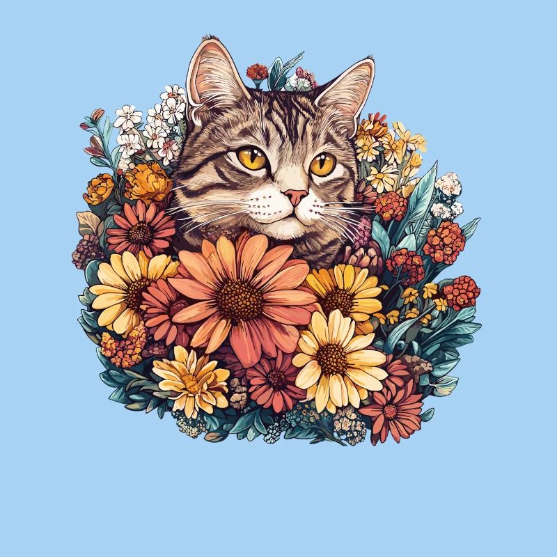 Katze im Blütenkranz