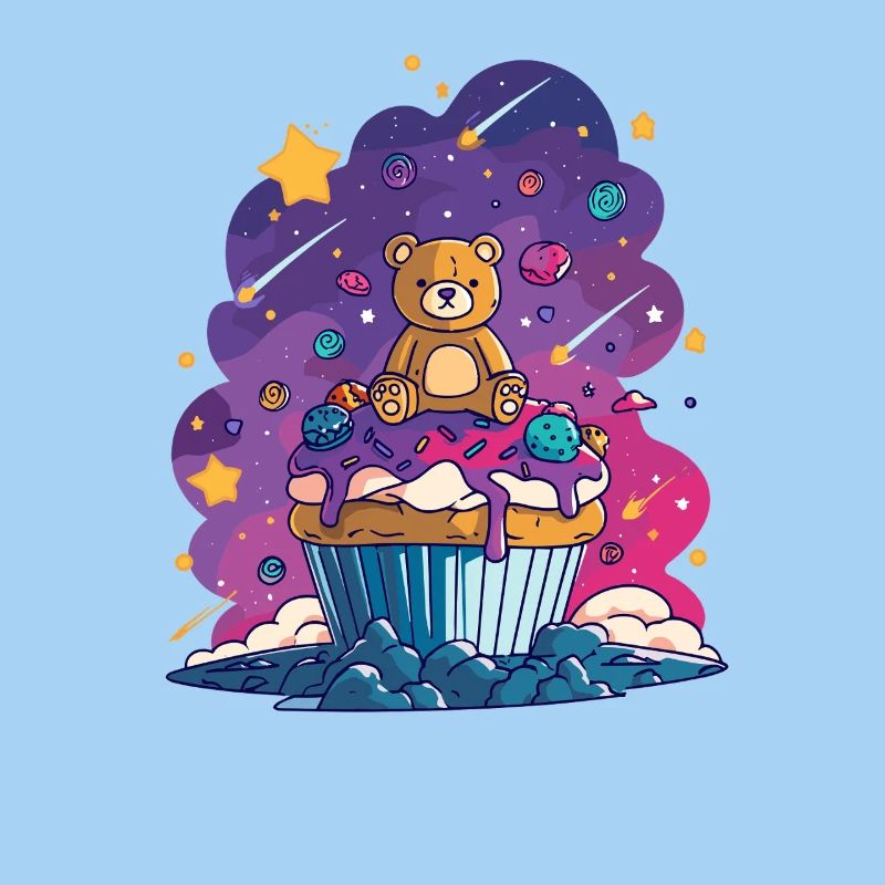 Teddybär Cupcake im Kosmos