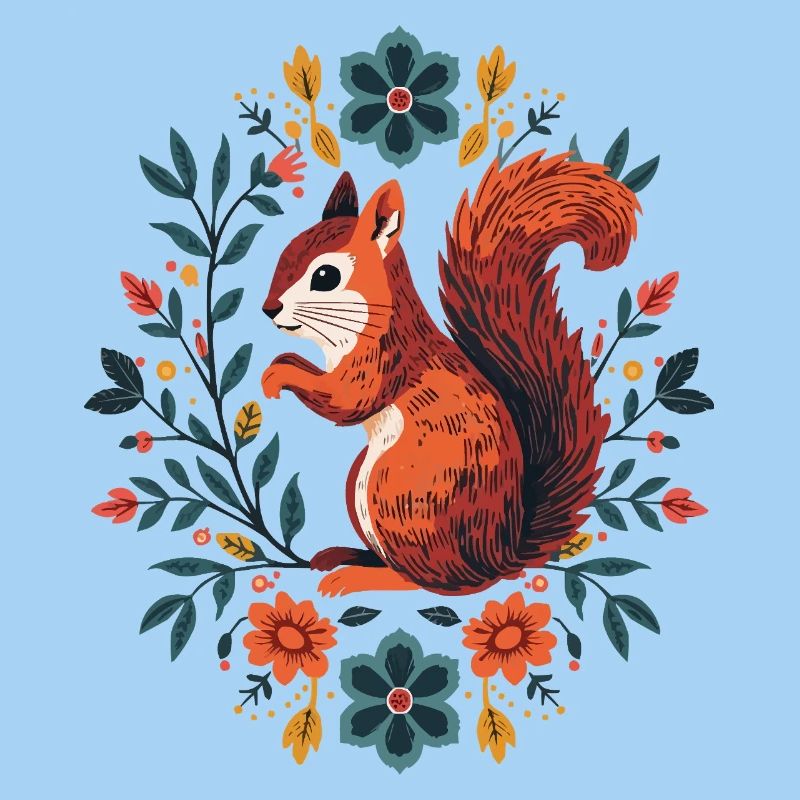 Eichhörnchen im Blumenkranz