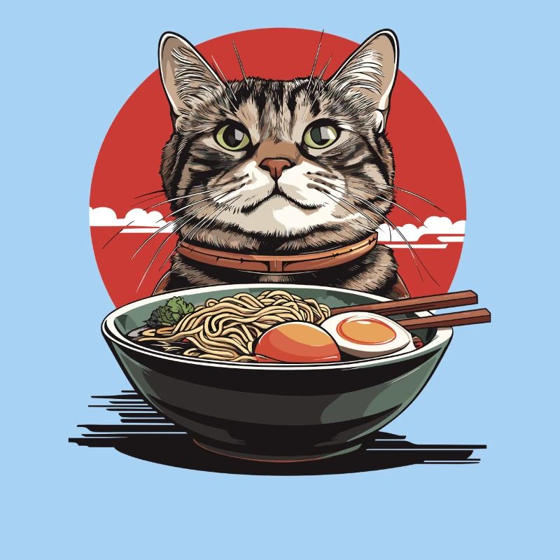 Cat with ramen bowl