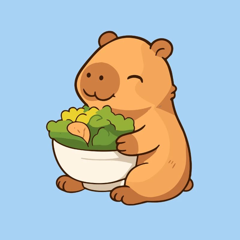Capybara avec salade – détendue et mignonne