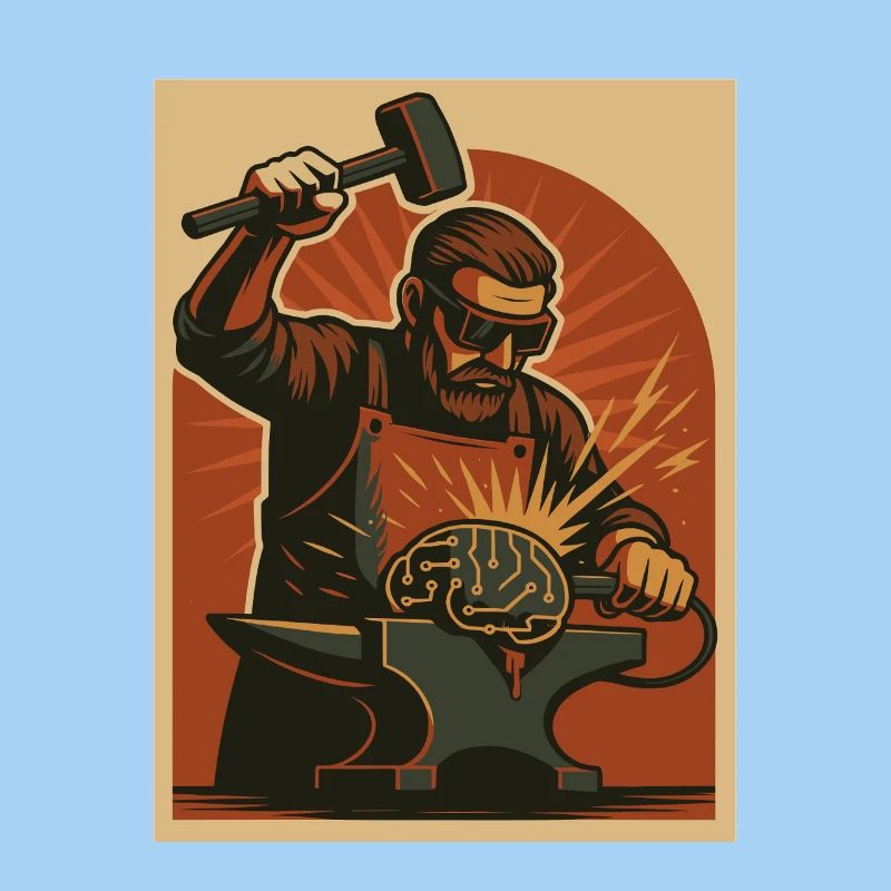 Blacksmith forges brain on anvil