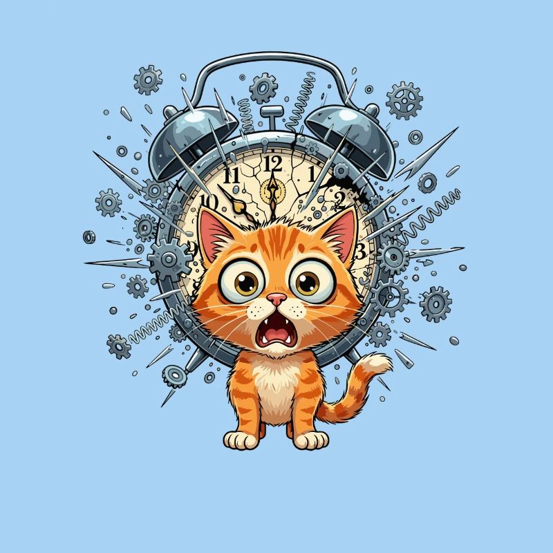 Steampunk cat in front of clockwork