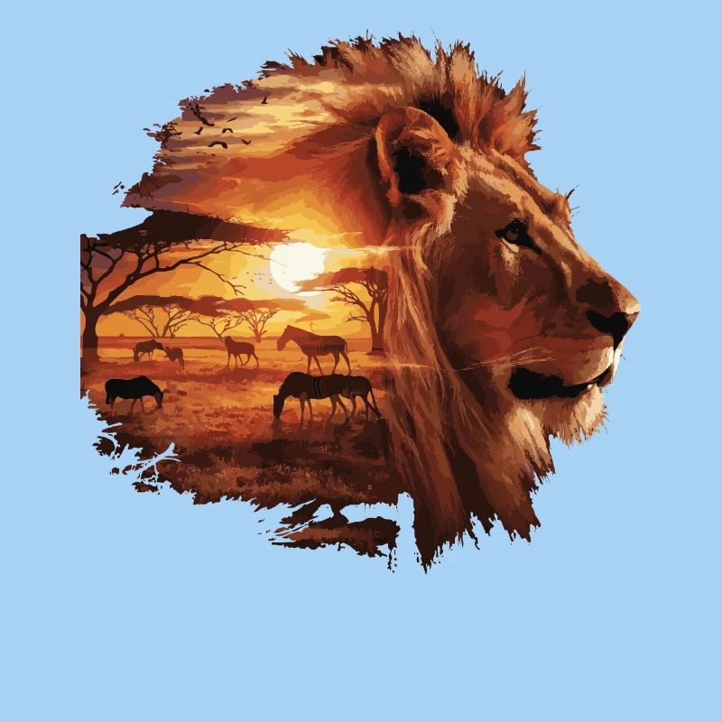 Löwe Savanne Sunset Double Exposure Design