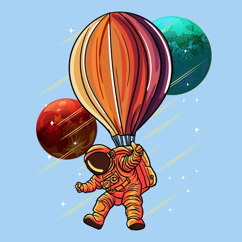 Astronaute en vol en montgolfière dans l’espace