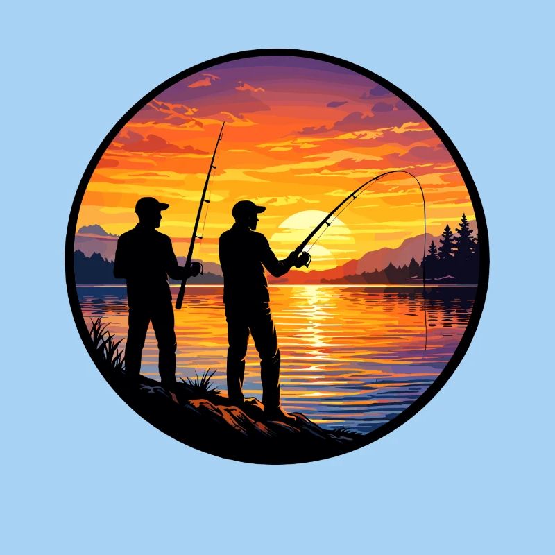 Coucher de soleil de pêcheur sur le lac