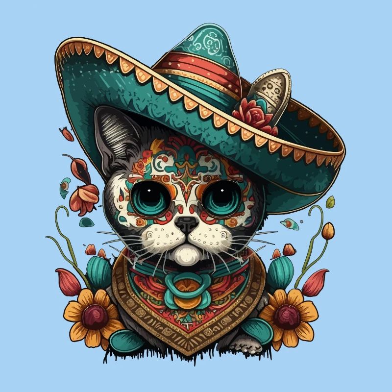 Sugar Skull Sombrero Cat Mexican Cinco De Mayo
