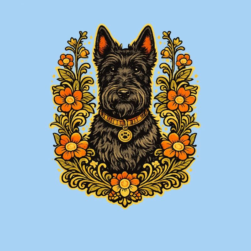 Floral Frame Scottish Terrier
