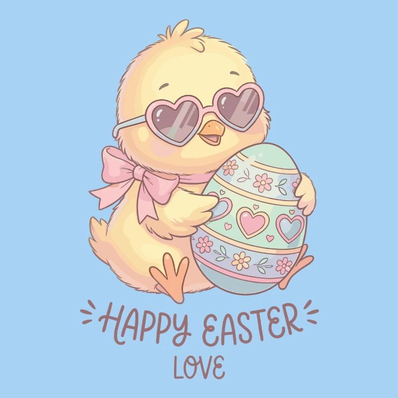 Pastel Chicken with Heart Glasses Easter Eggs