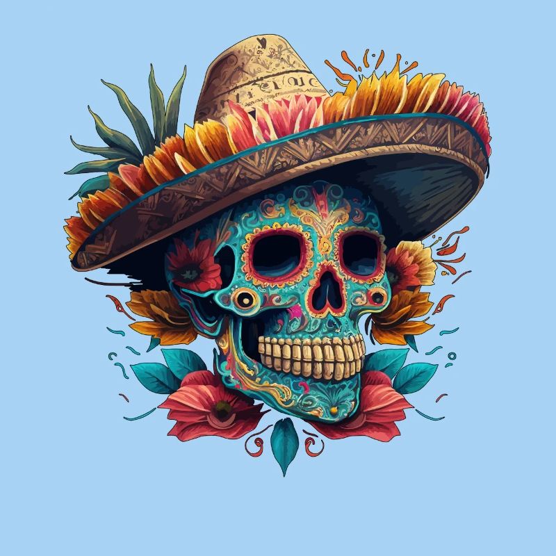 Vibrant Sugar Skull in Sombrero