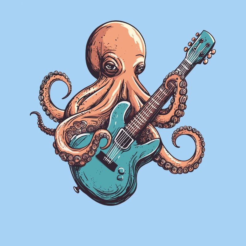Tintenkrake mit E-Gitarre
