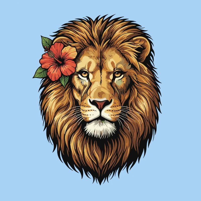 Tête de lion avec fleur d’hibiscus