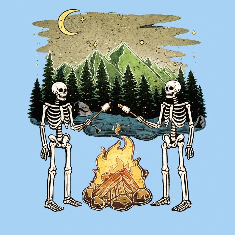 Camp de camping nocturne Marshmallow au feu de camp Skeleton