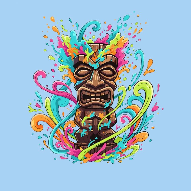 Masque Tiki dans une explosion de couleur