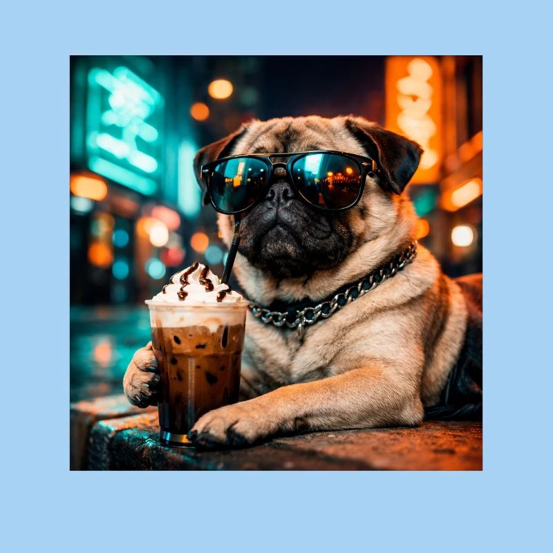 Funny Pug Drinking Iced Coffee Cute Dog Meme