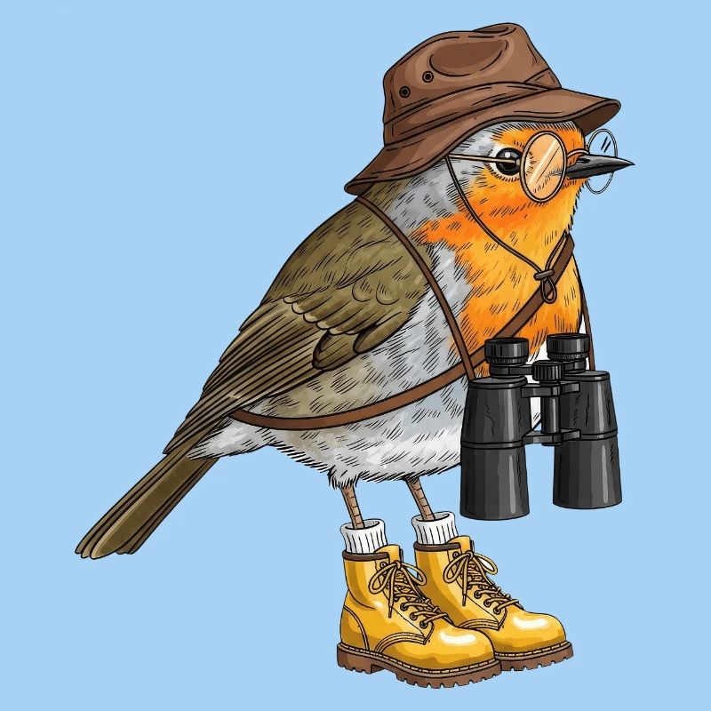 Entdecker-Robin mit Fernglas