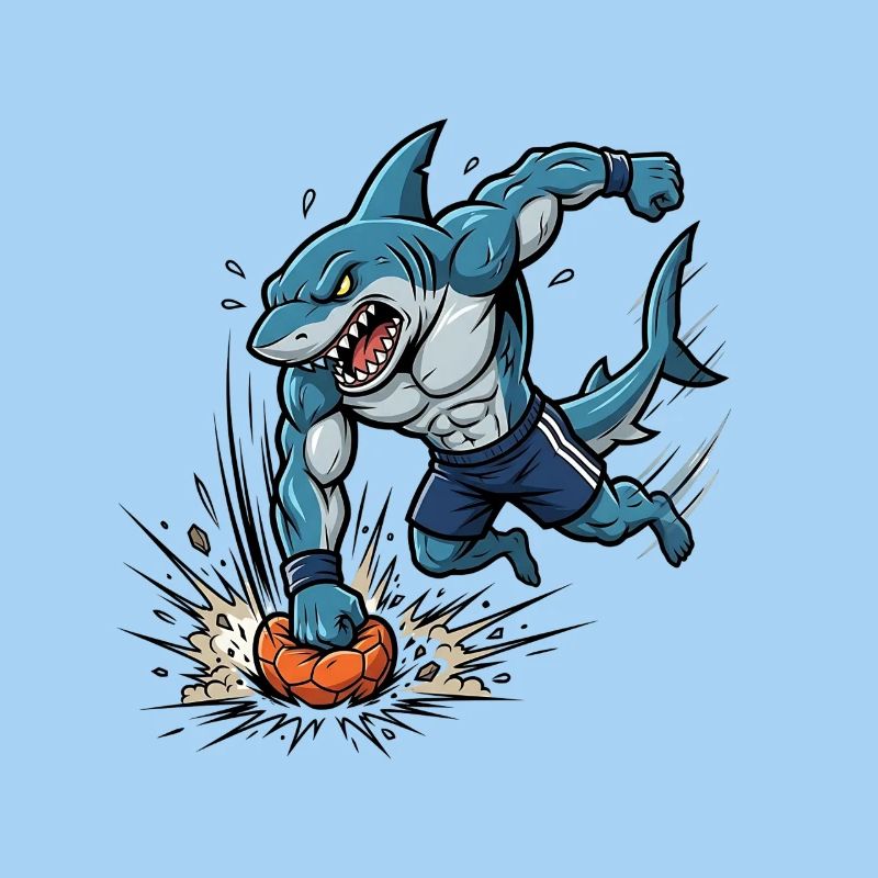 Soccer Shark Cartoon Sporting Attack