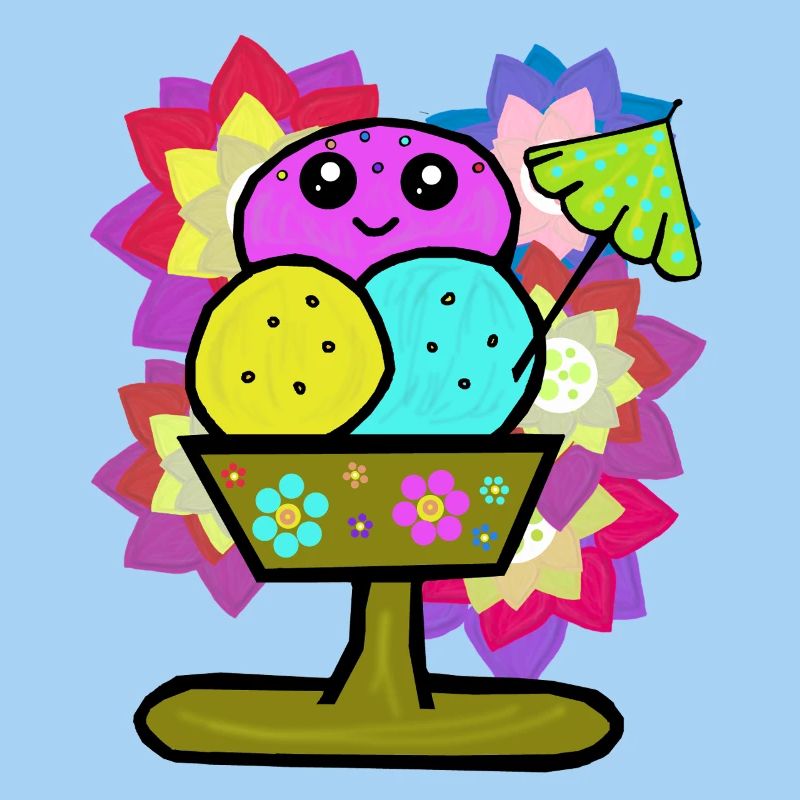 Retro Eis Eiskrem Eisbecher Vintage Blumen 