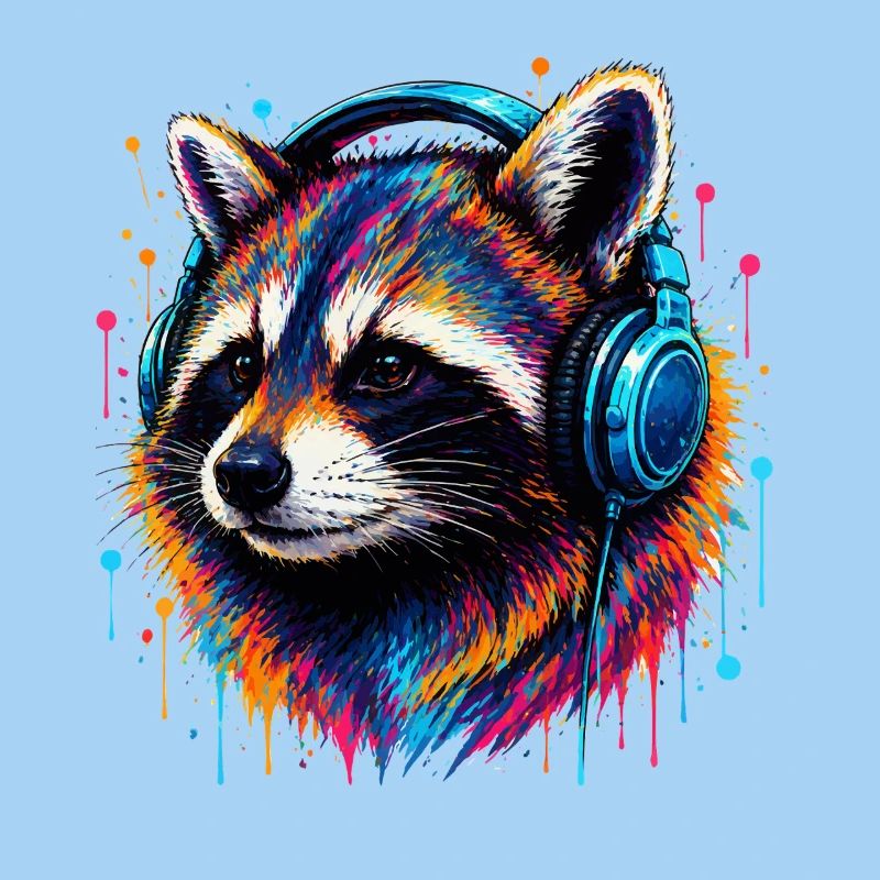 Waschbär mit Kopfhörern