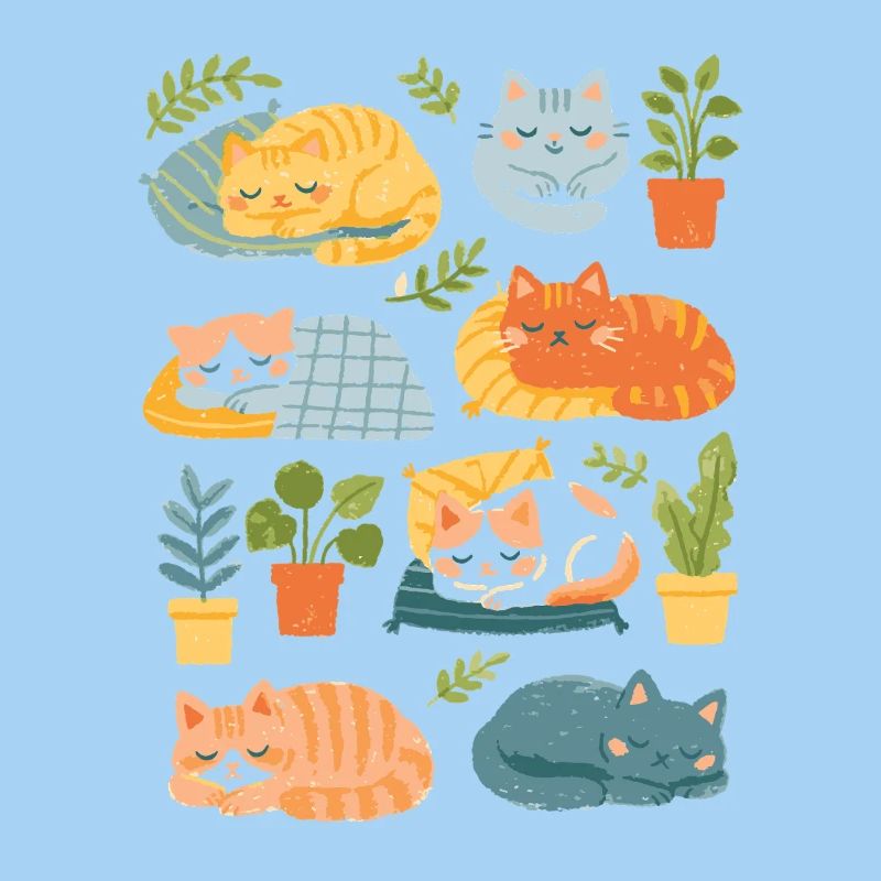 Sleeping cats and houseplants